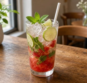 Strawberry mojito with mint and lime